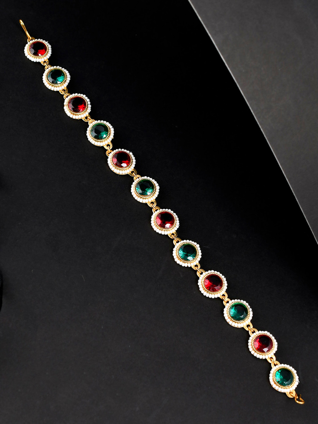 Silvermerc Designs Gold-Plated Artificial Stones-Studded & Pearl Beaded Sheeshphool