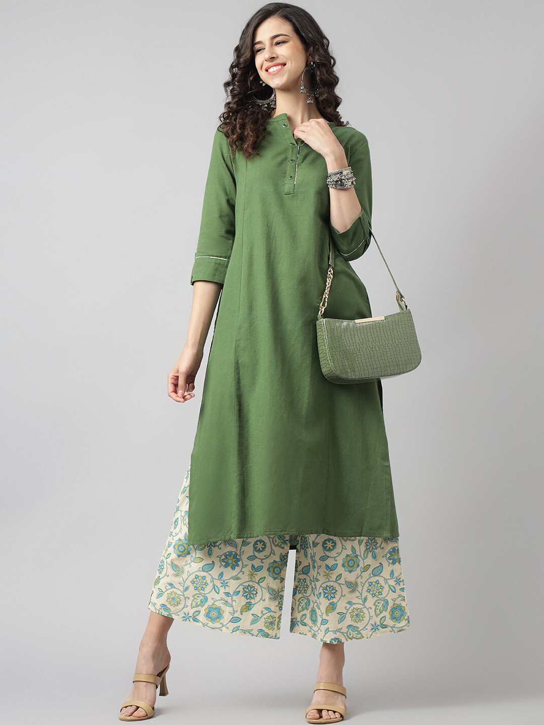 Neemiya Band Collar A-Line Kurta with Palazzos