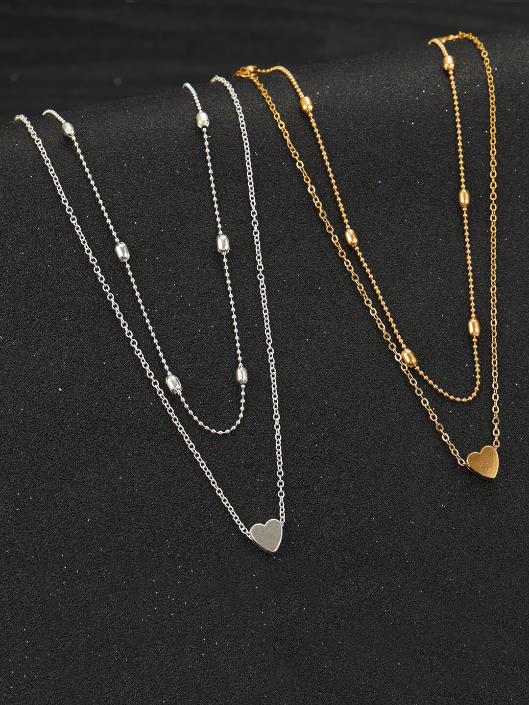 Jewels Galaxy 2Pcs Silver & Gold-Plated Layered Necklace