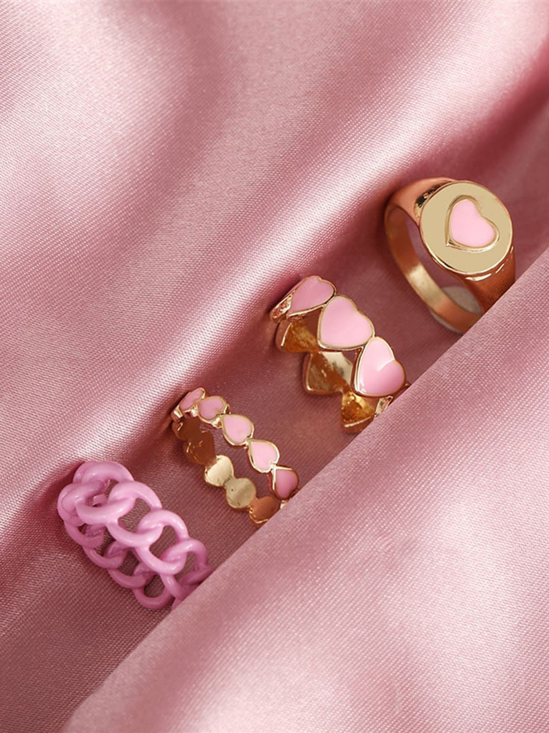 Jewels Galaxy Set Of 4 Gold-Plated Heart Shaped Finger Rings
