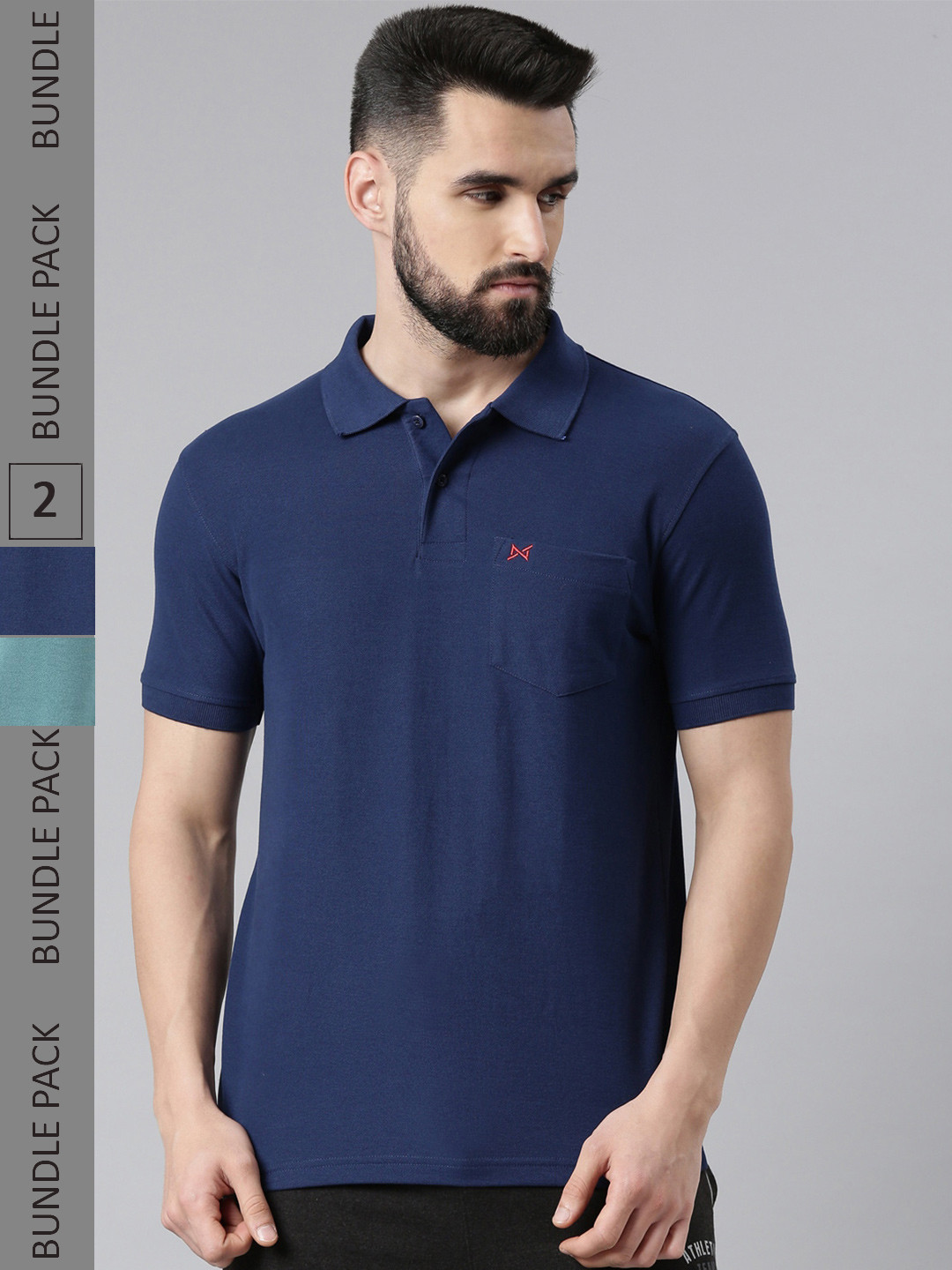 Force NXT Pack Of 2 Polo Collar Super Combed Cotton T-shirts With Single Breast Pocket