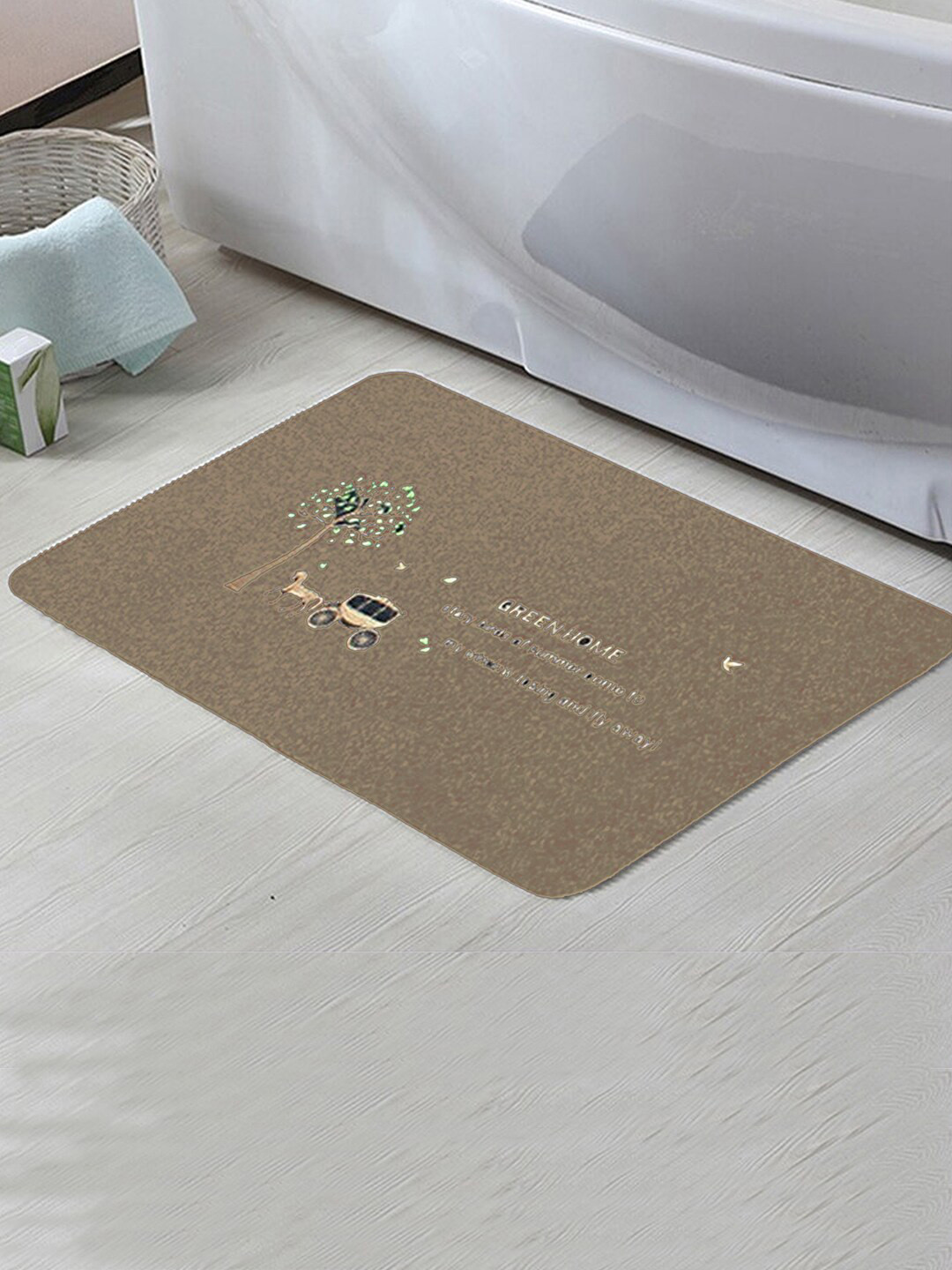 Kuber Industries Grey 4 Pieces Printed Anti-Skid Microfiber Doormats