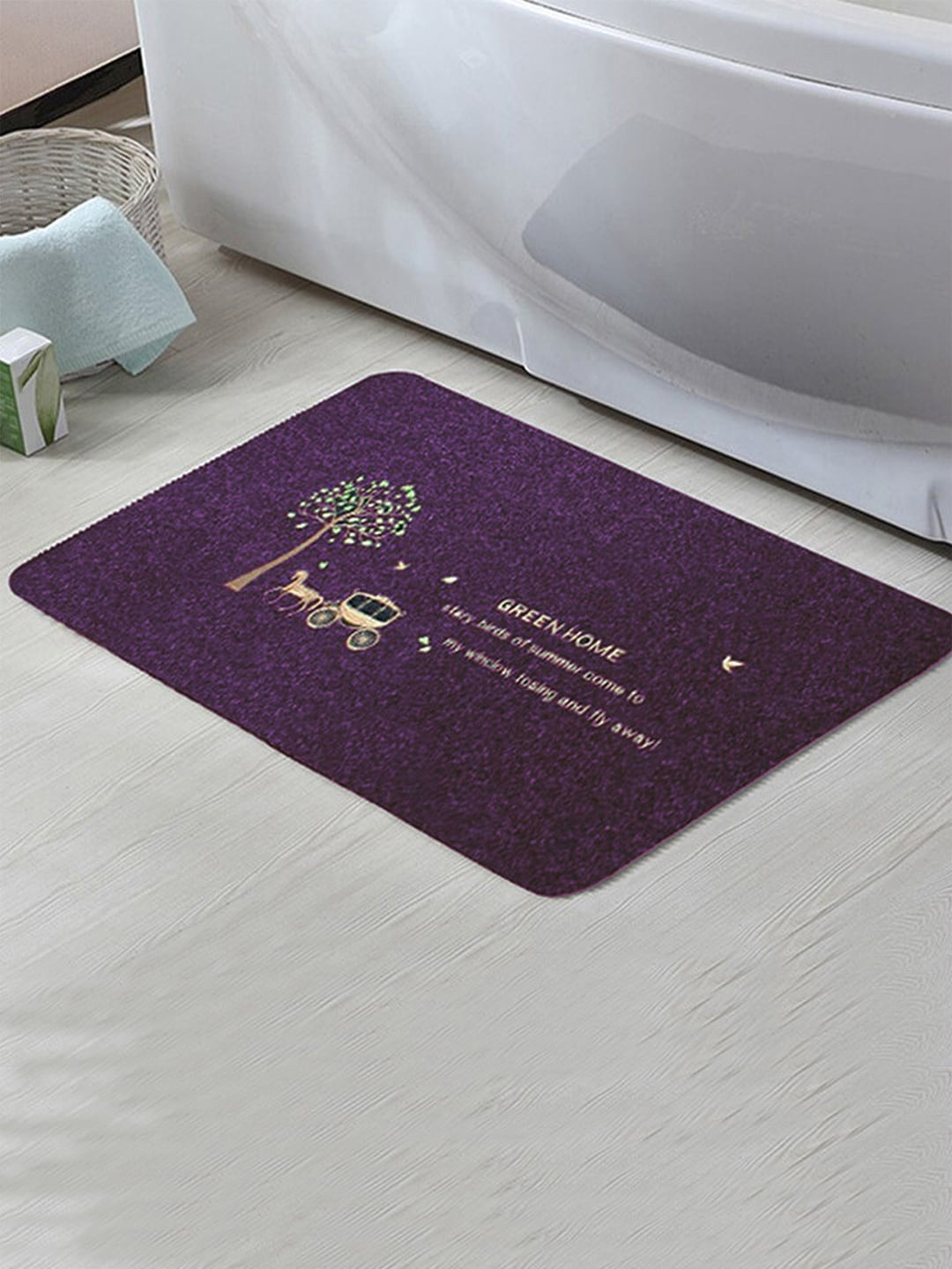 Kuber Industries 4 Pcs Purple Printed Anti-Skid Doormats