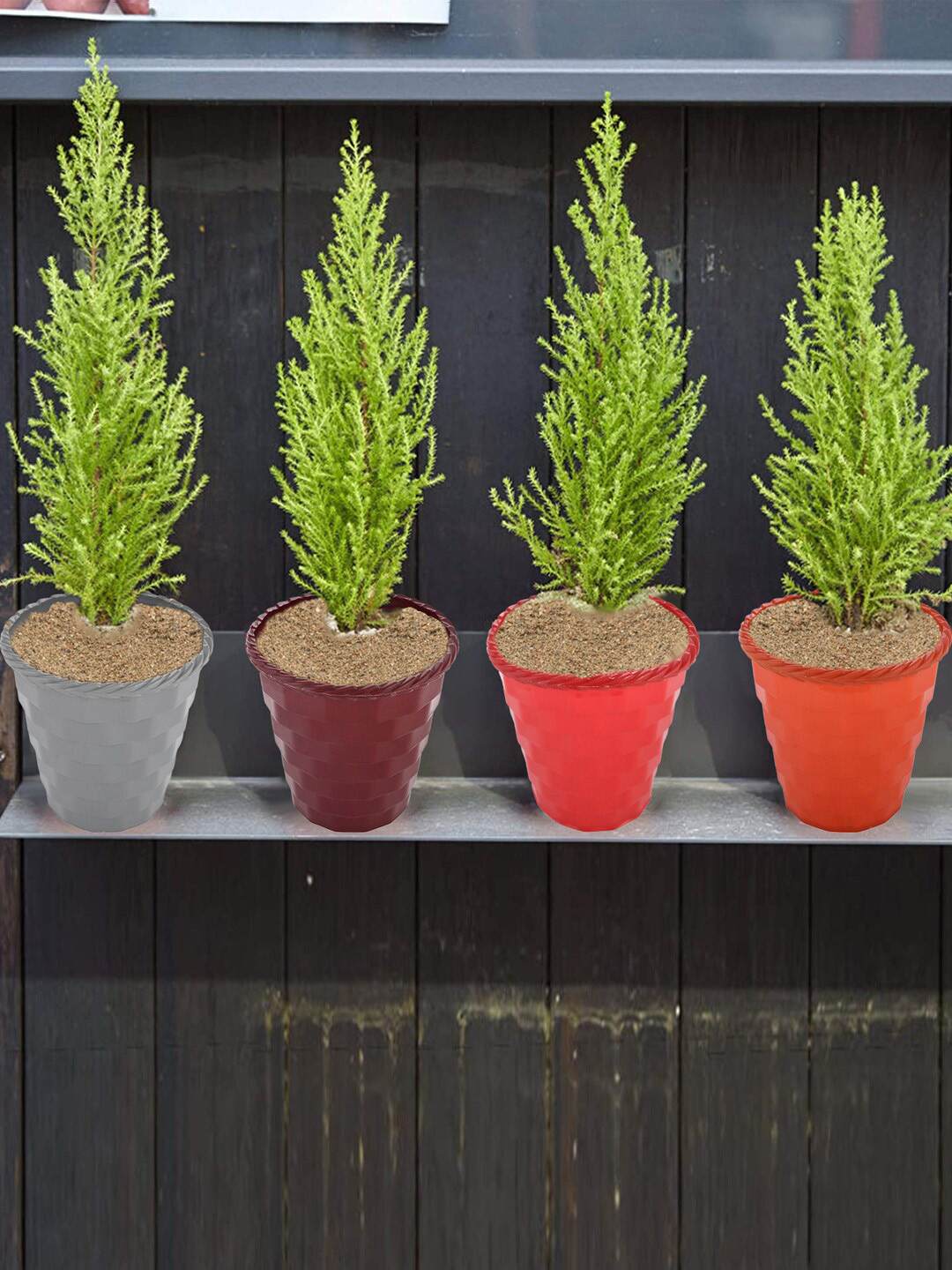 Kuber Industries Maroon Textured Brick Flower Planter