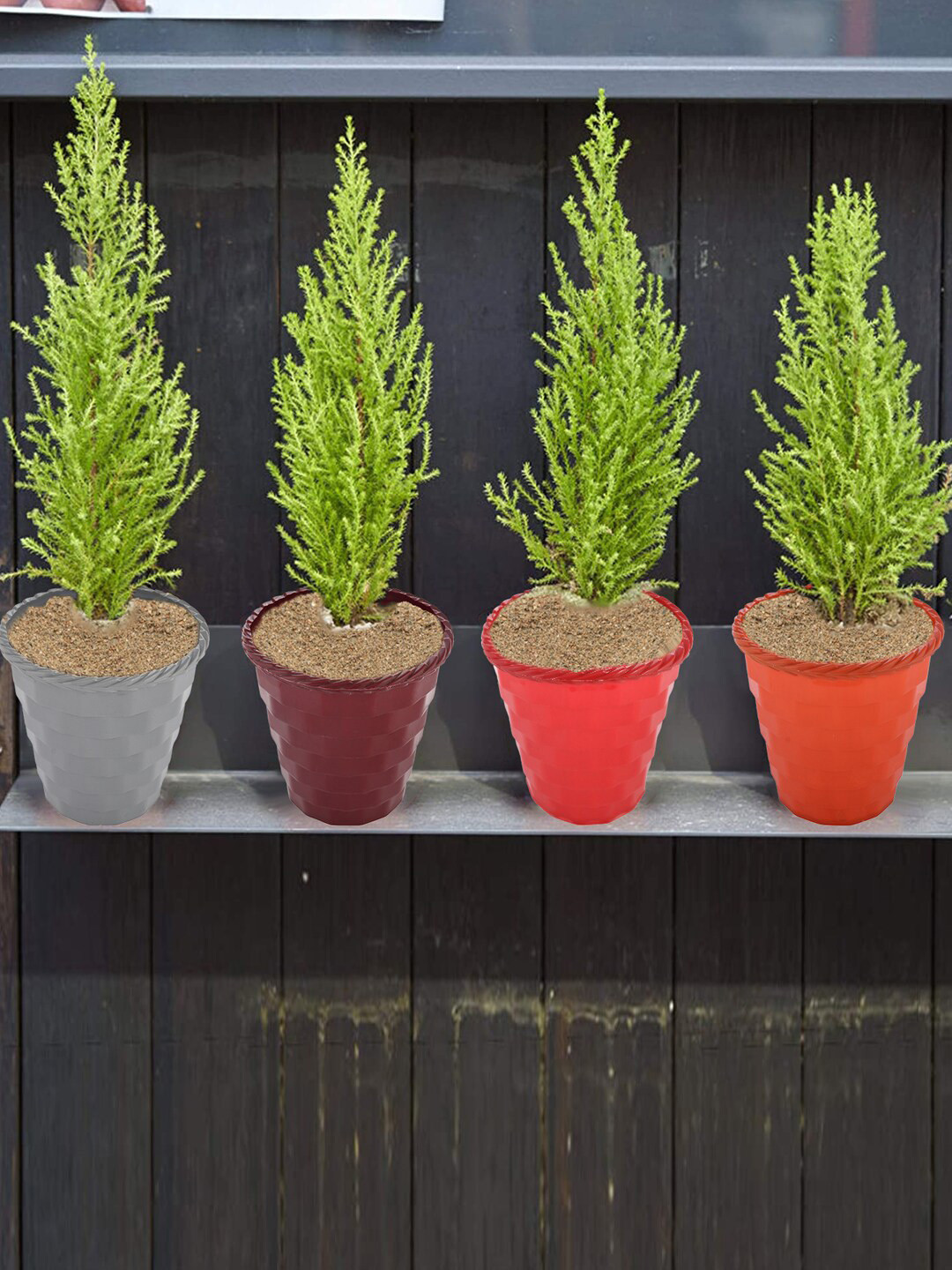 Kuber Industries Grey Textured Brick Flower Planter