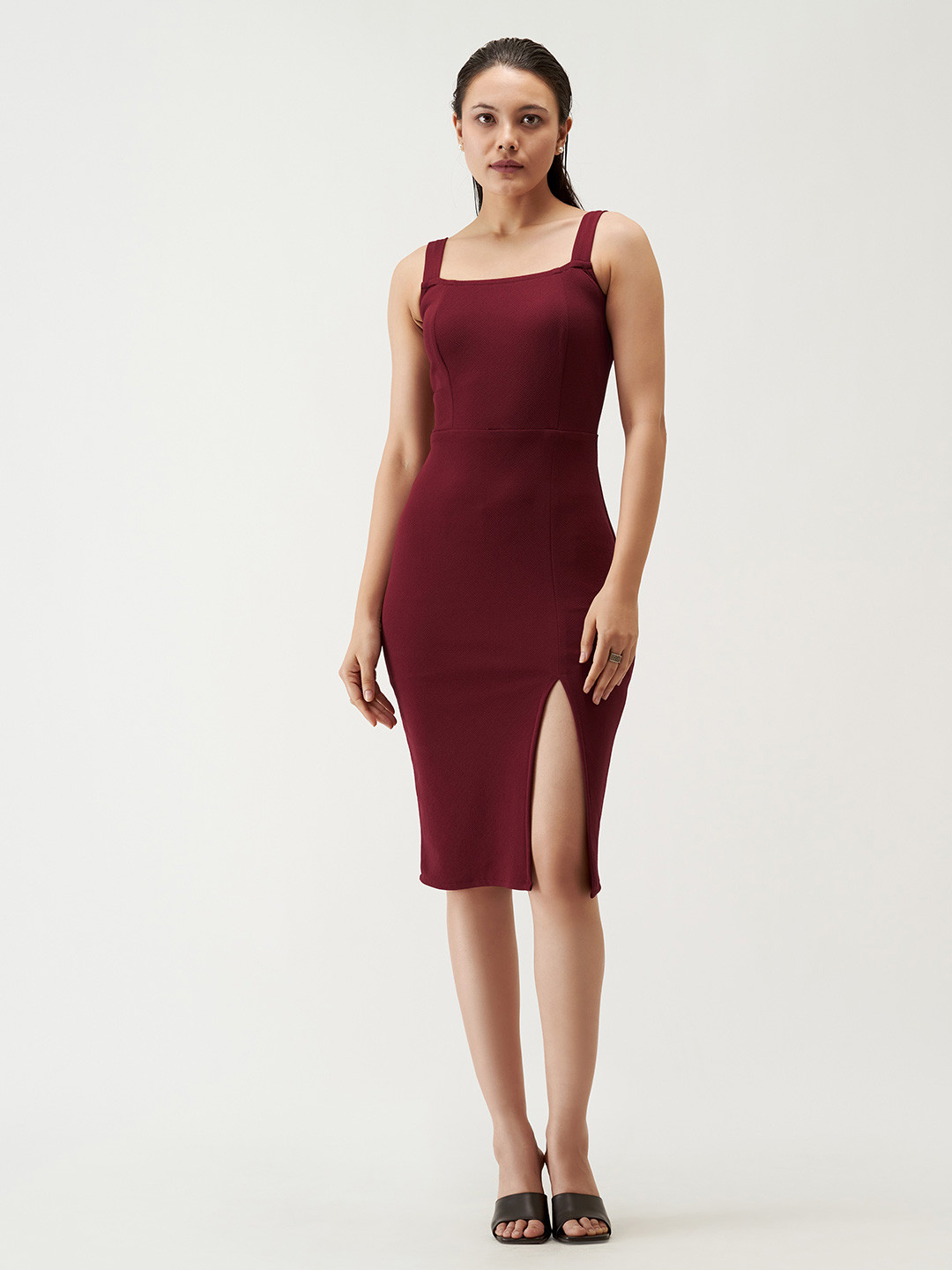 AASK Square Neck Bodycon Midi Dress