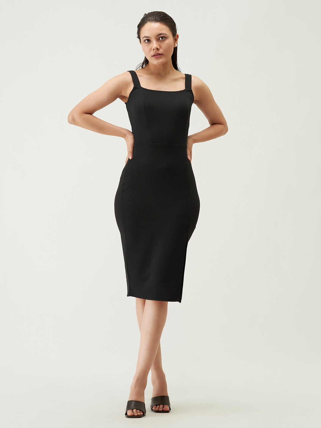 AASK Square Neck Bodycon Midi Dress