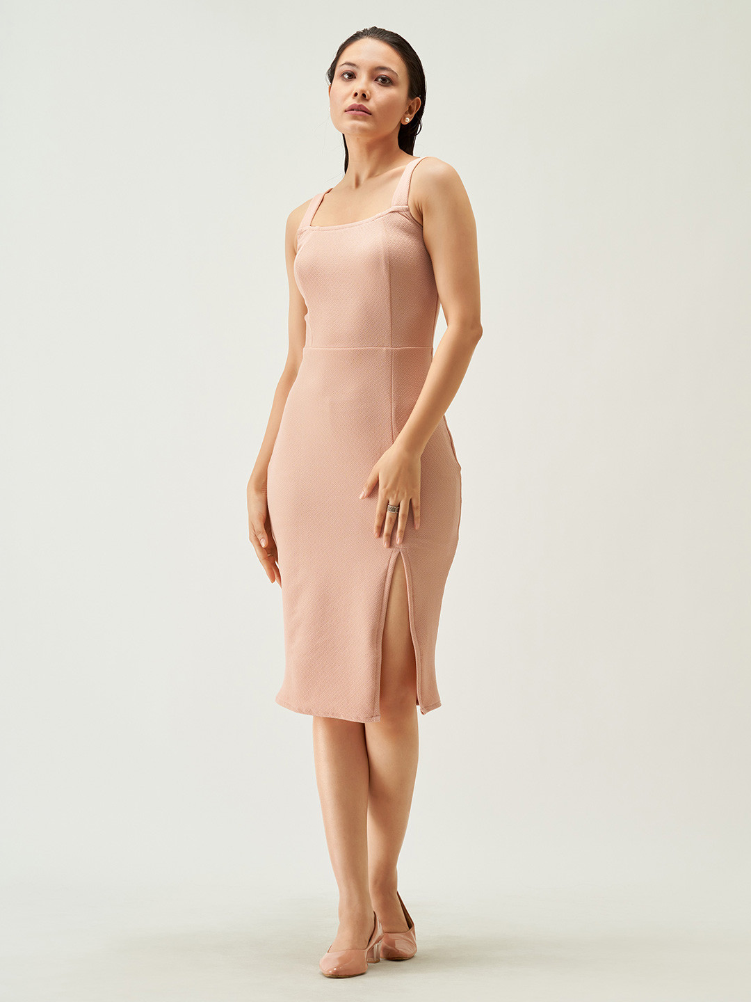 AASK Square Neck Bodycon Midi Dress