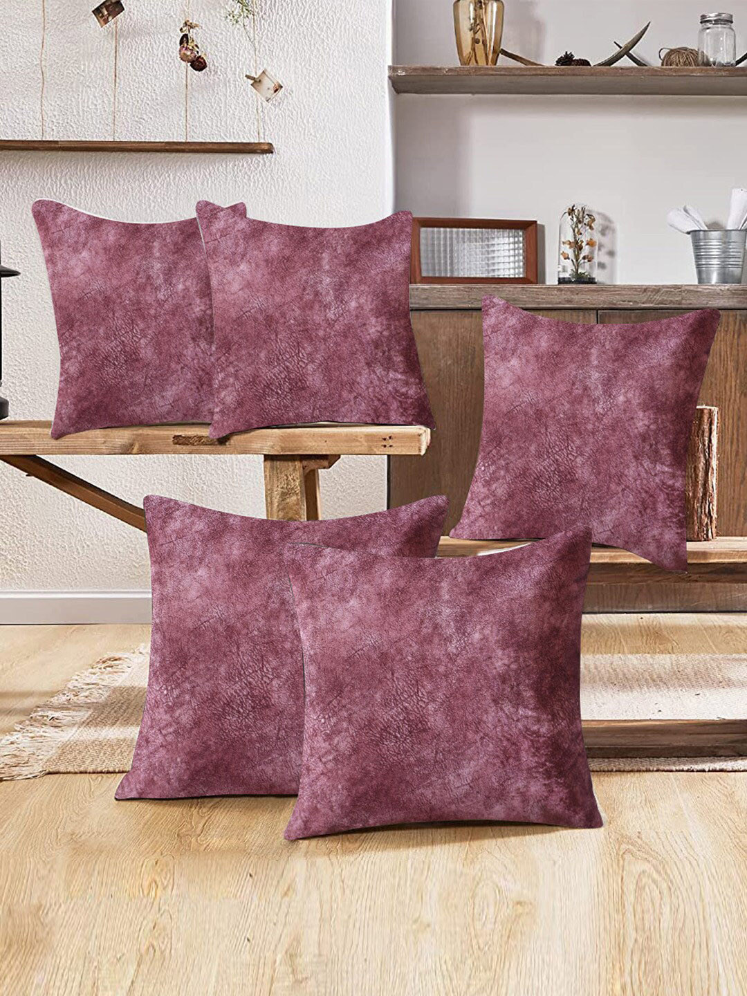 Kuber Industries Pink  5 Pcs Broken Wall Square Shaped Pre-Filled Cushions