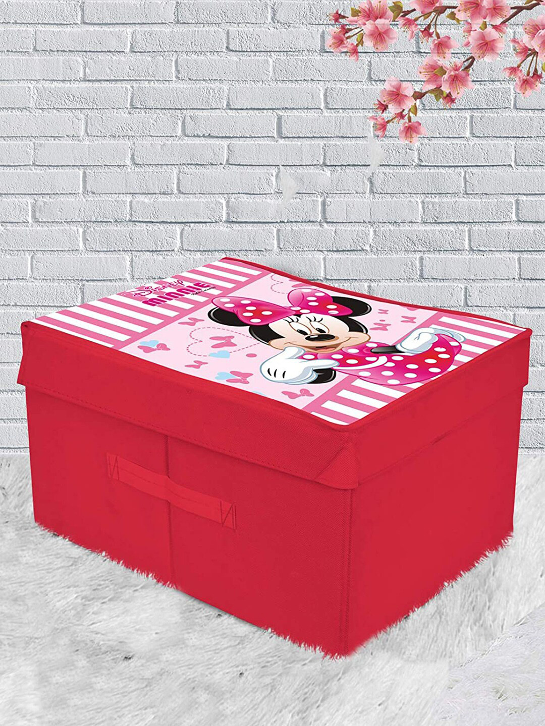 Kuber Industries Pink 2-Pcs Minnie Mouse Printed Foldable Storage Box With Lid