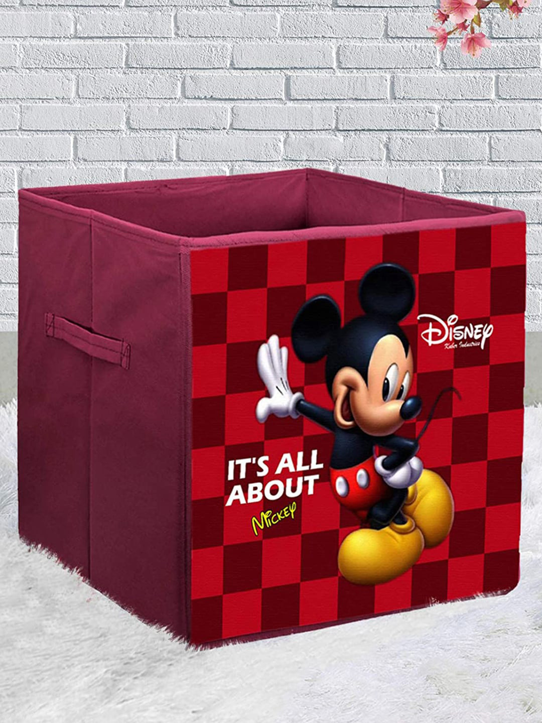 Kuber Industries Maroon & Black Mickey Mouse Printed Foldable Storage Boxes