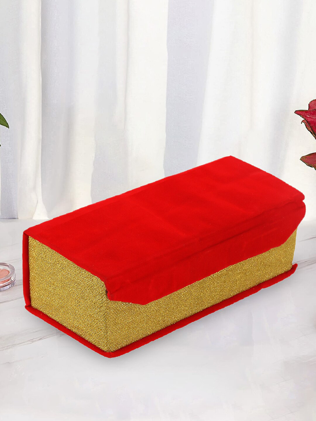 Kuber Industries Red & Golden Glitter Laminated 1 Rod Bangle Box With 2 Magnetic Buckle Closer