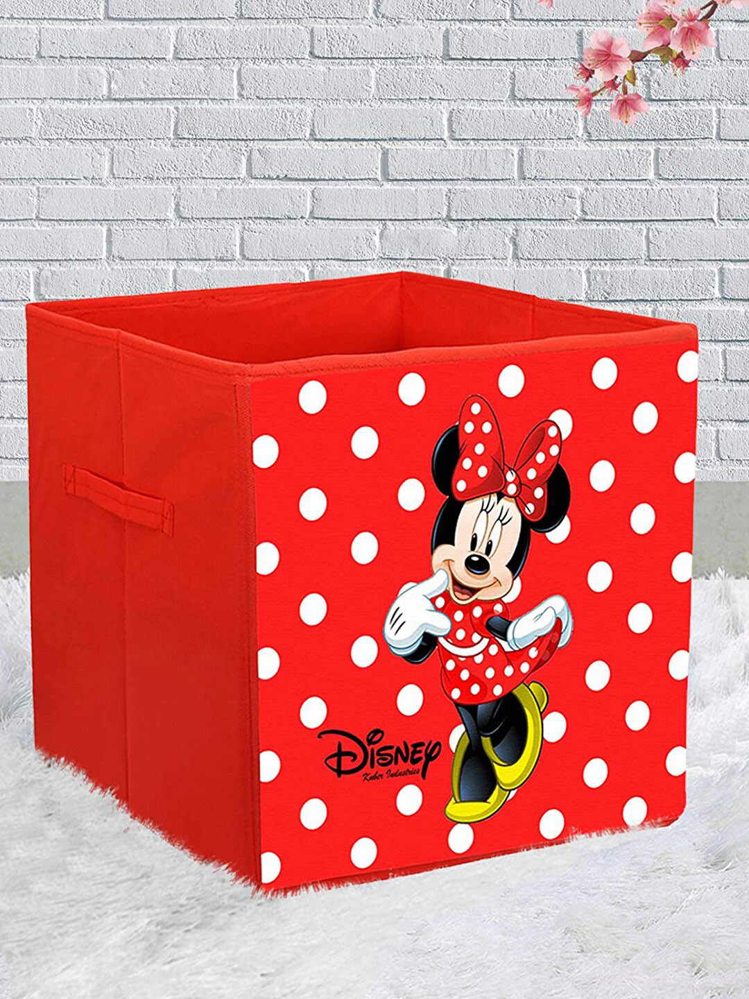 Kuber Industries Red & White 2 Pcs Minnie Printed Foldable Storage Boxes