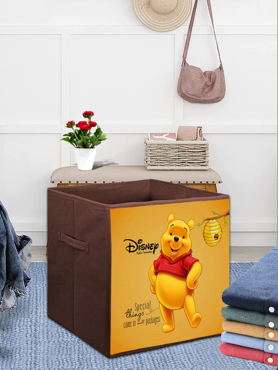 Kuber Industries Set of 2 Pooh Printed Foldable Storage Boxes