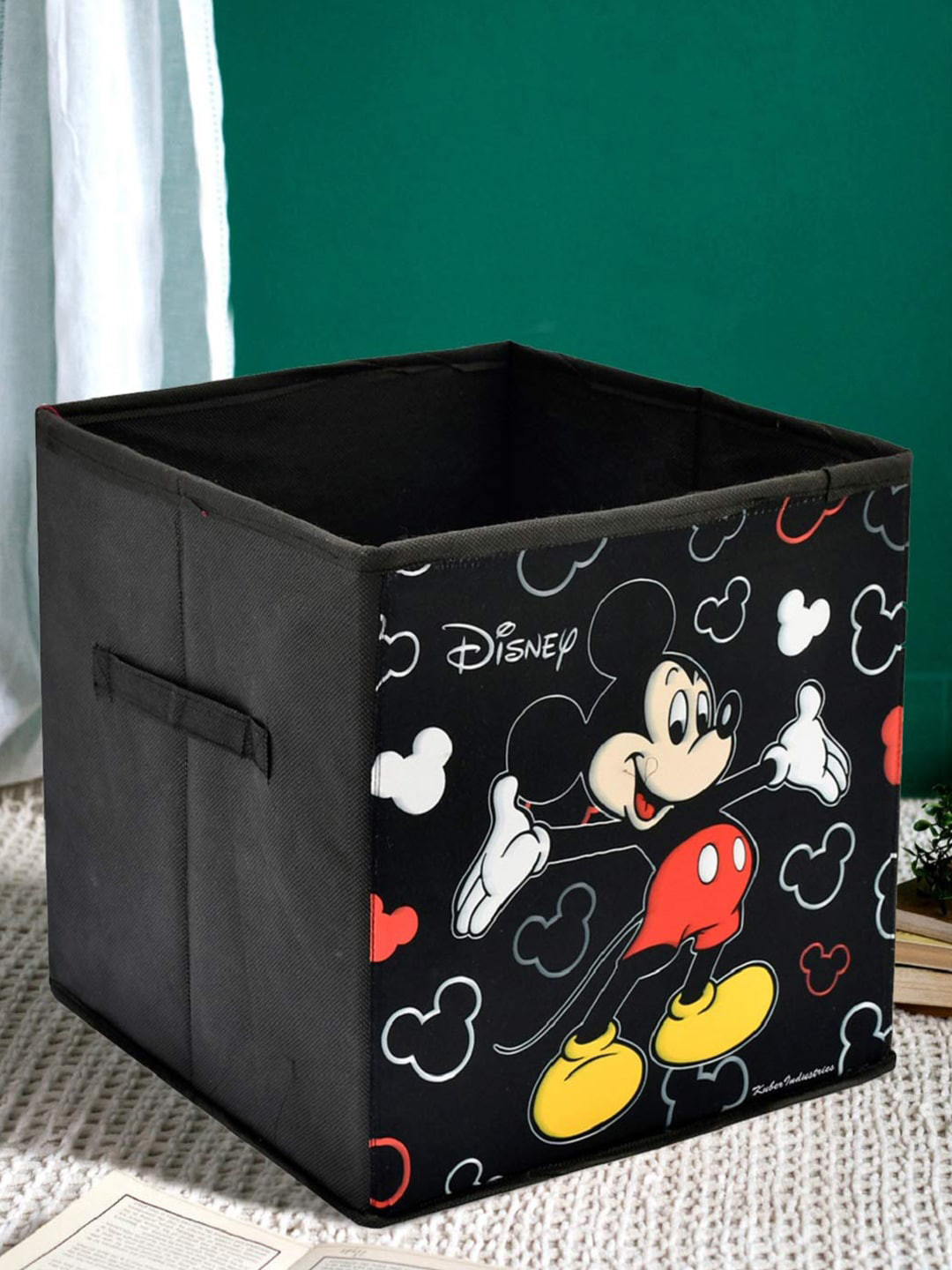 Kuber Industries Black and Red  2-Pcs Mickey Mouse Printed Foldable Storage Boxes