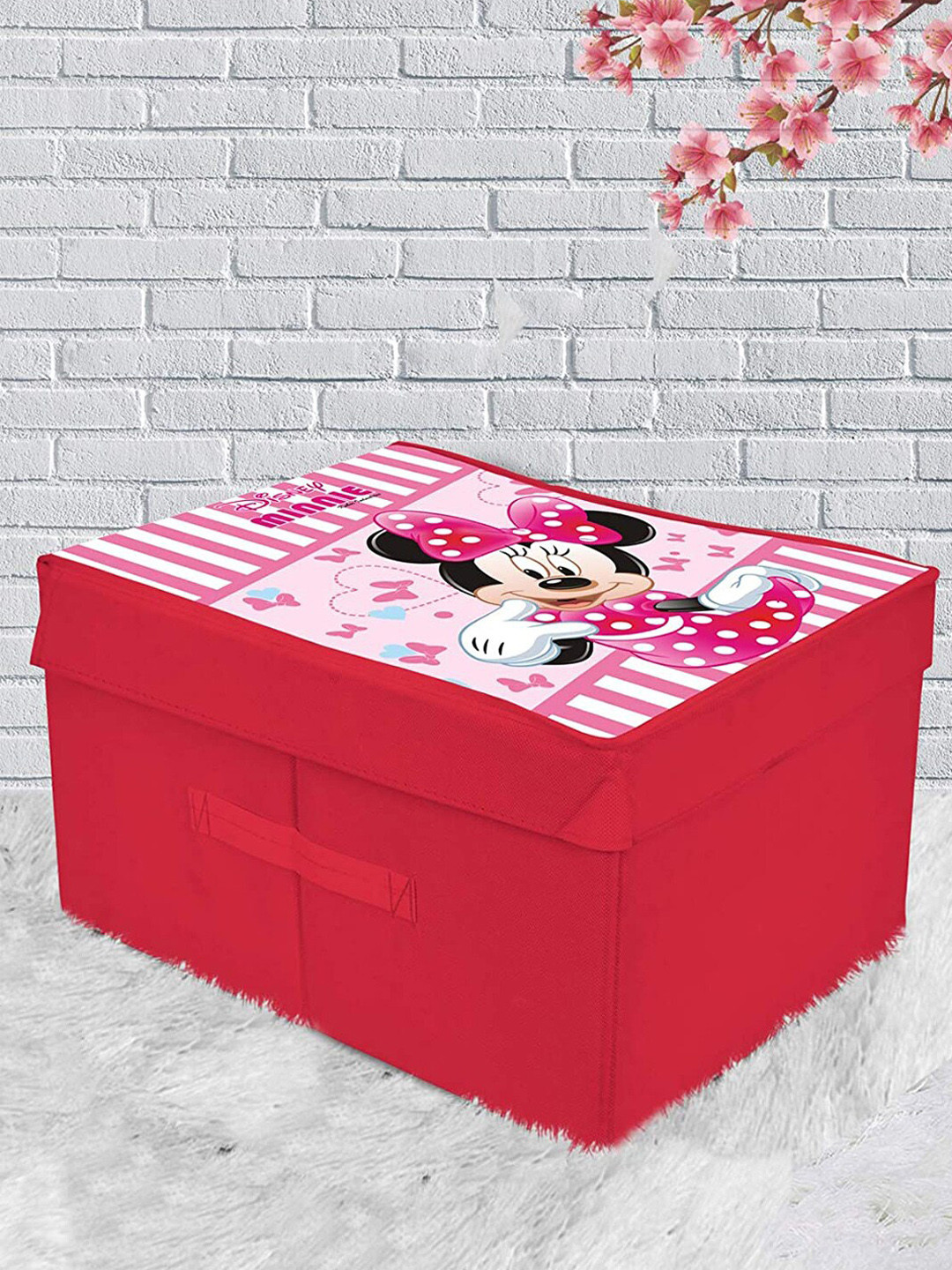Kuber Industries Pink & White Printed Foldable Storage Box With Handle & Lid - 45L