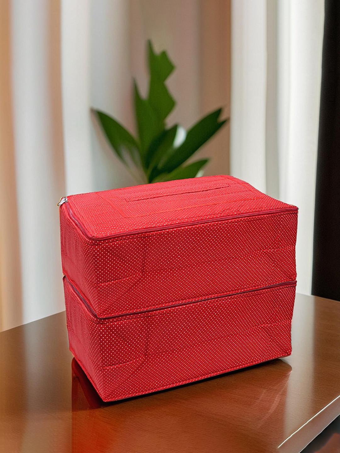 Kuber Industries 2-Pcs Red & White Dot Printed Clothes Storage Bag