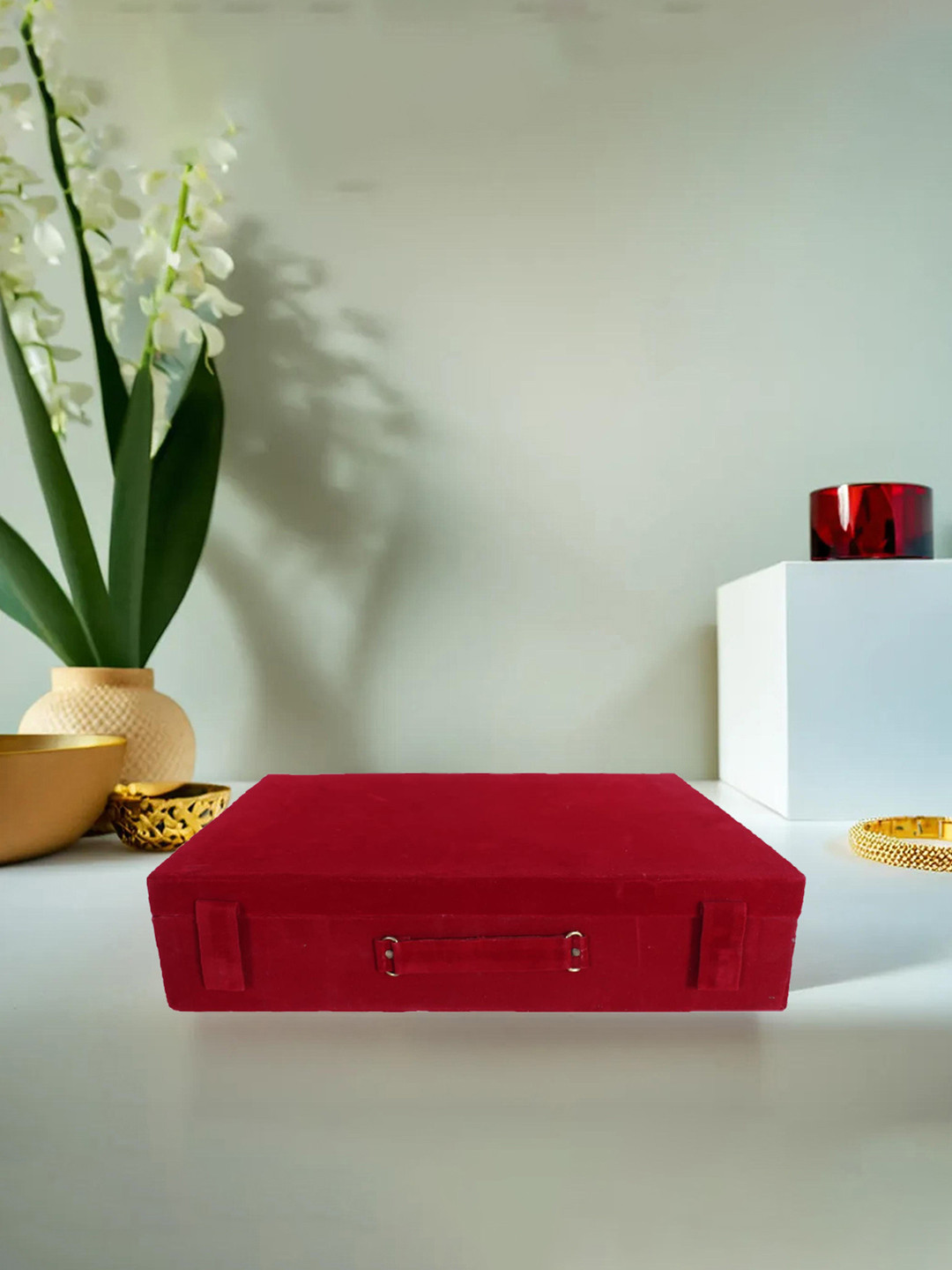 Kuber Industries Maroon Wooden 5 Rod Bangle Box With Handle