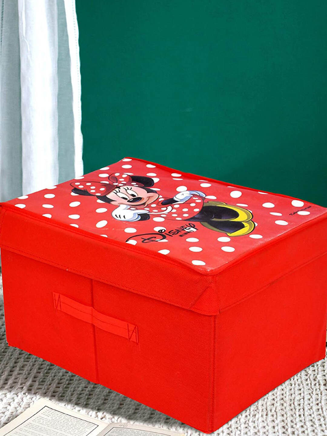 Kuber Industries Red 2-Pcs Minnie Printed Foldable Storage Box With Lid