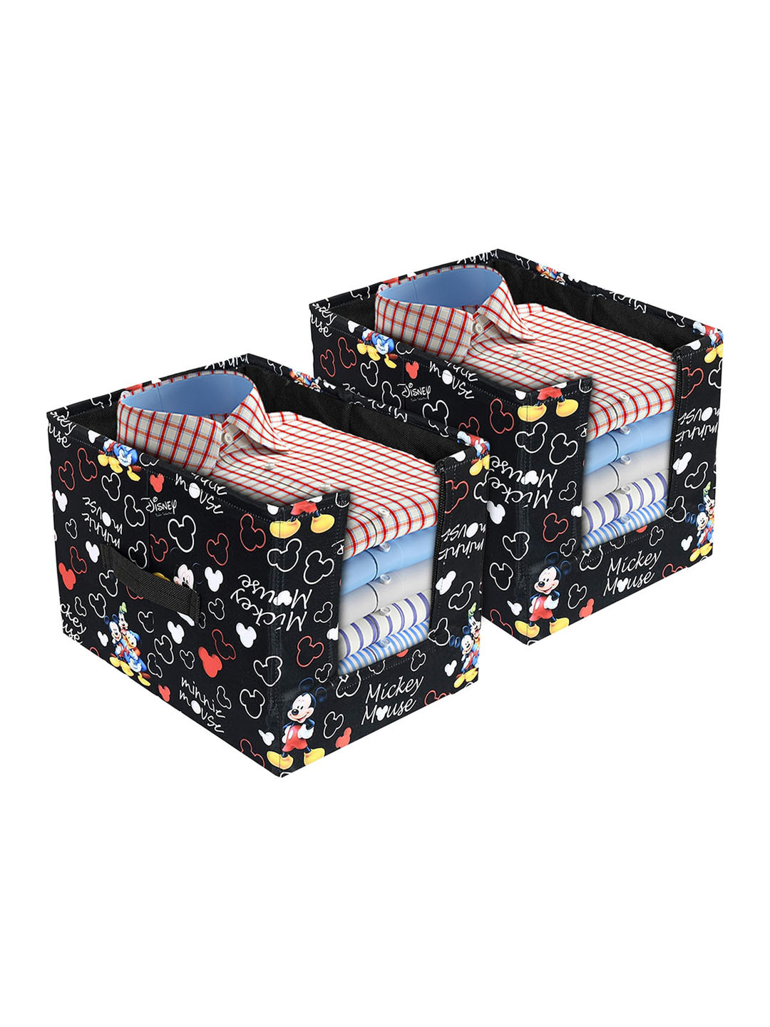 Kuber Industries Black & Red 2 Pcs Foldable small Storage Boxes With Handle