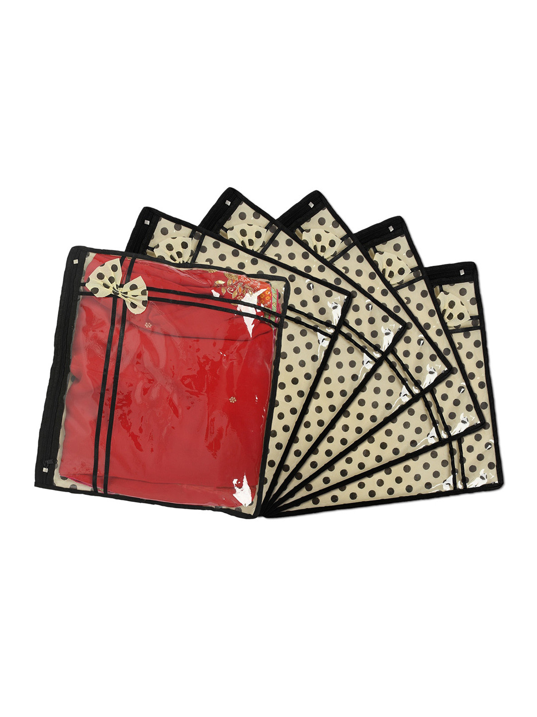 Kuber Industries 6-Pcs Cream-Coloured Printed Single Saree Organisers