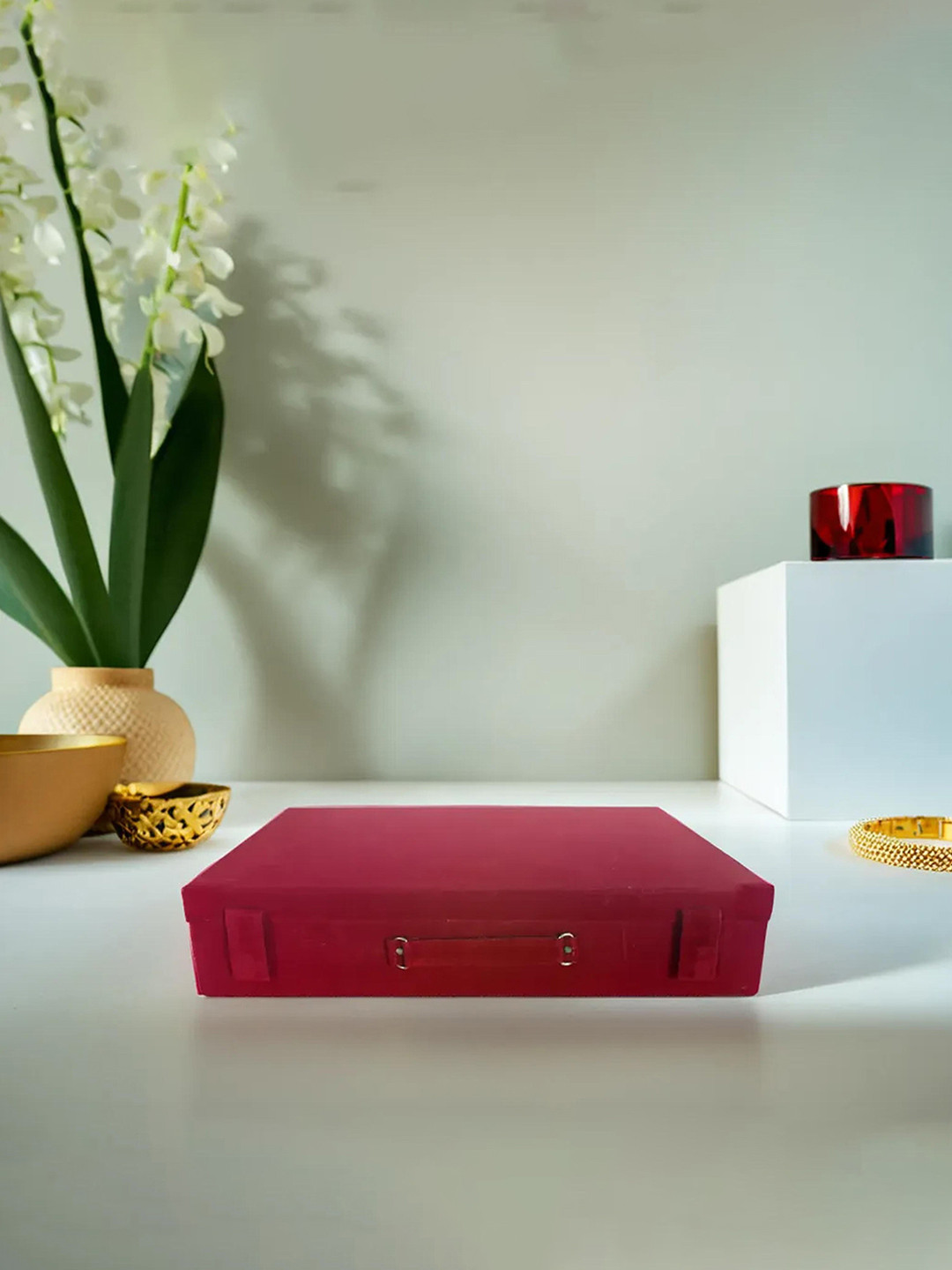 Kuber Industries Maroon Wooden 6 Rod Bangle Box With Handle Jewellery Organiser