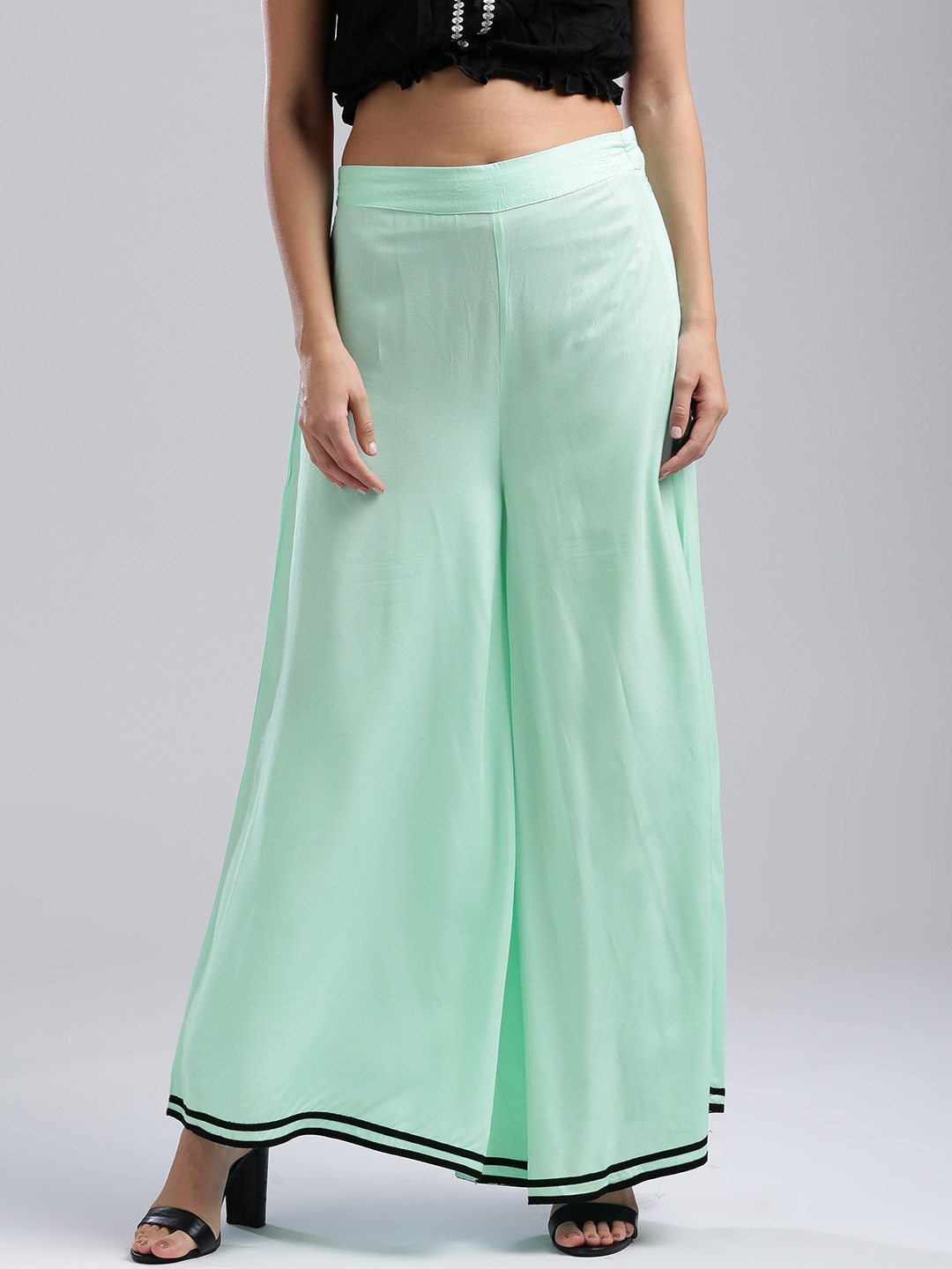 W Women Mint Green Flared Palazzos