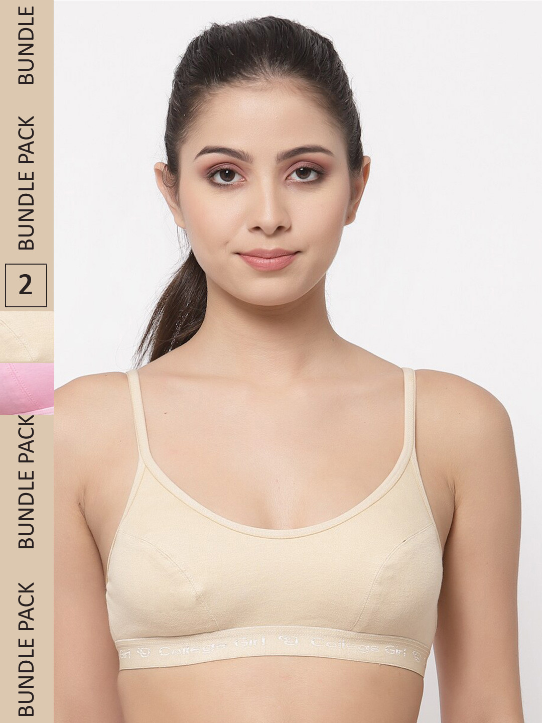 College Girl Pack of 2 Non Padded All Day Comfort Cotton Sports Bra