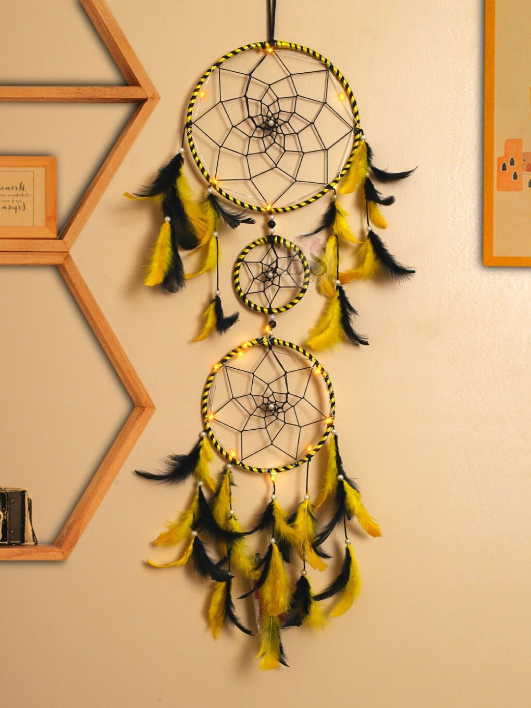 BS AMOR Yellow & Black Wall Hanging Dream Catcher
