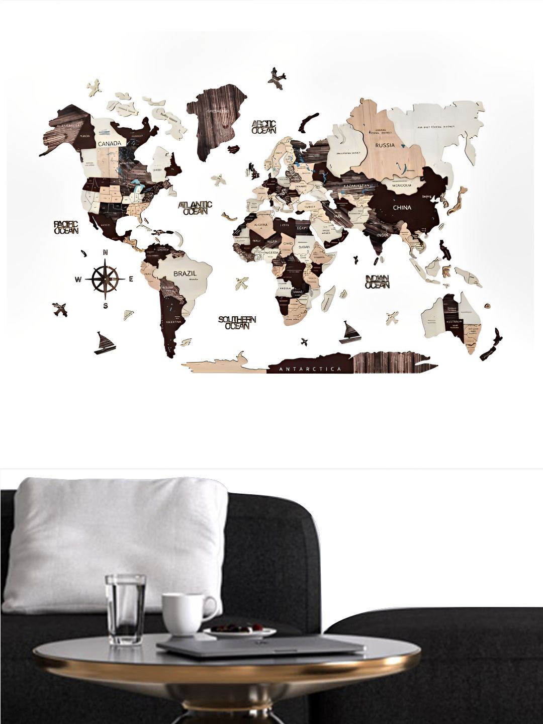 The Art House World map Wood Matte Hanging Hall Wall Hangings-35In