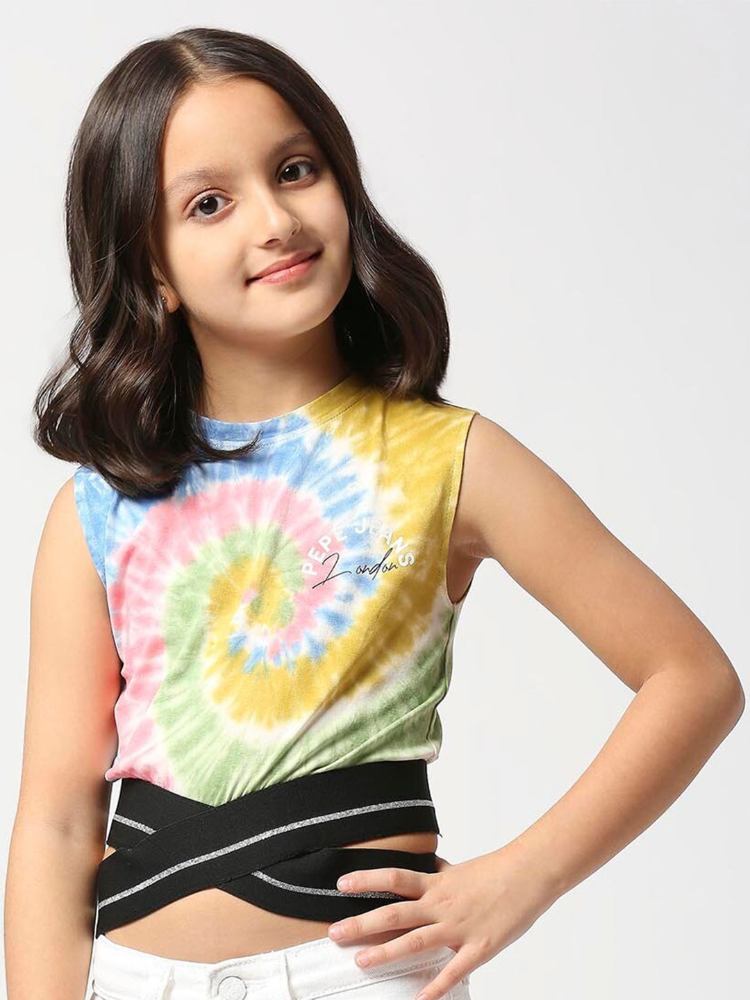 Pepe Jeans Girls Tie And Dyed Cotton Slim Fit Criss-Cross Hem T-Shirt