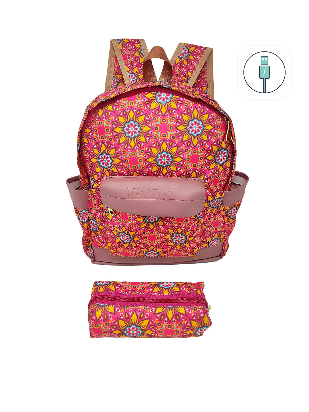 CRAYTON Women Graphic Backpack with USB Charging Port