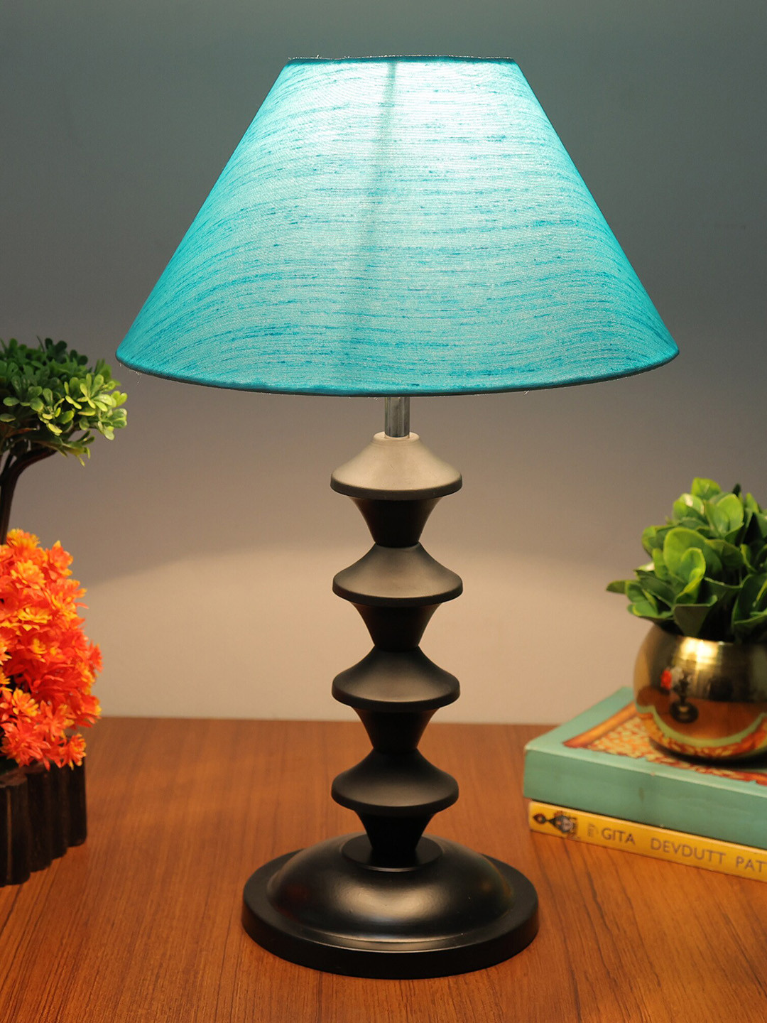 Homesake Turquoise Blue Metal Pillar Table Lamp