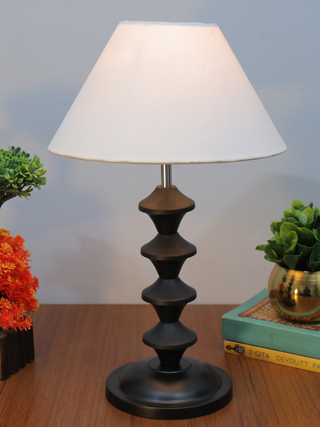 Homesake White & Black Fabric Shade With Textured Metal Pillar Base Table Lamp