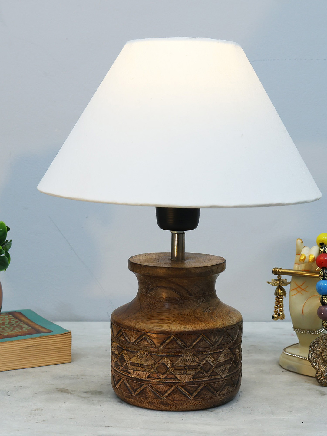 Homesake White & Beige Fabric Shade With Modern  Base Table Lamp