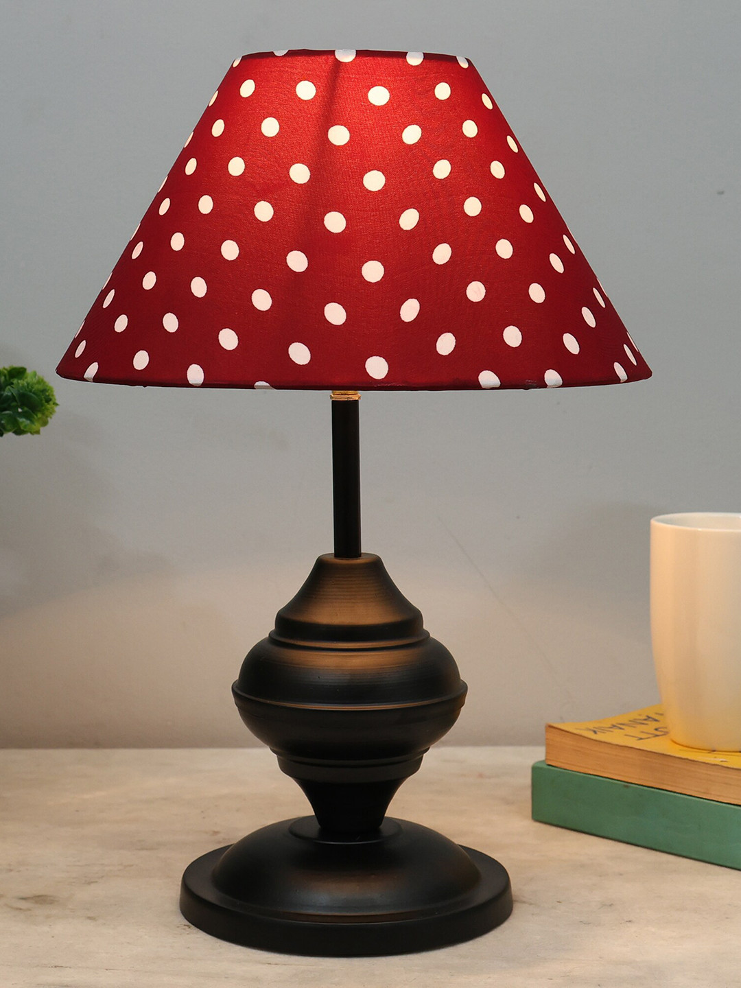 Homesake Red & Black Dot Printed Fabric Shade With Metal Base Table Lamp