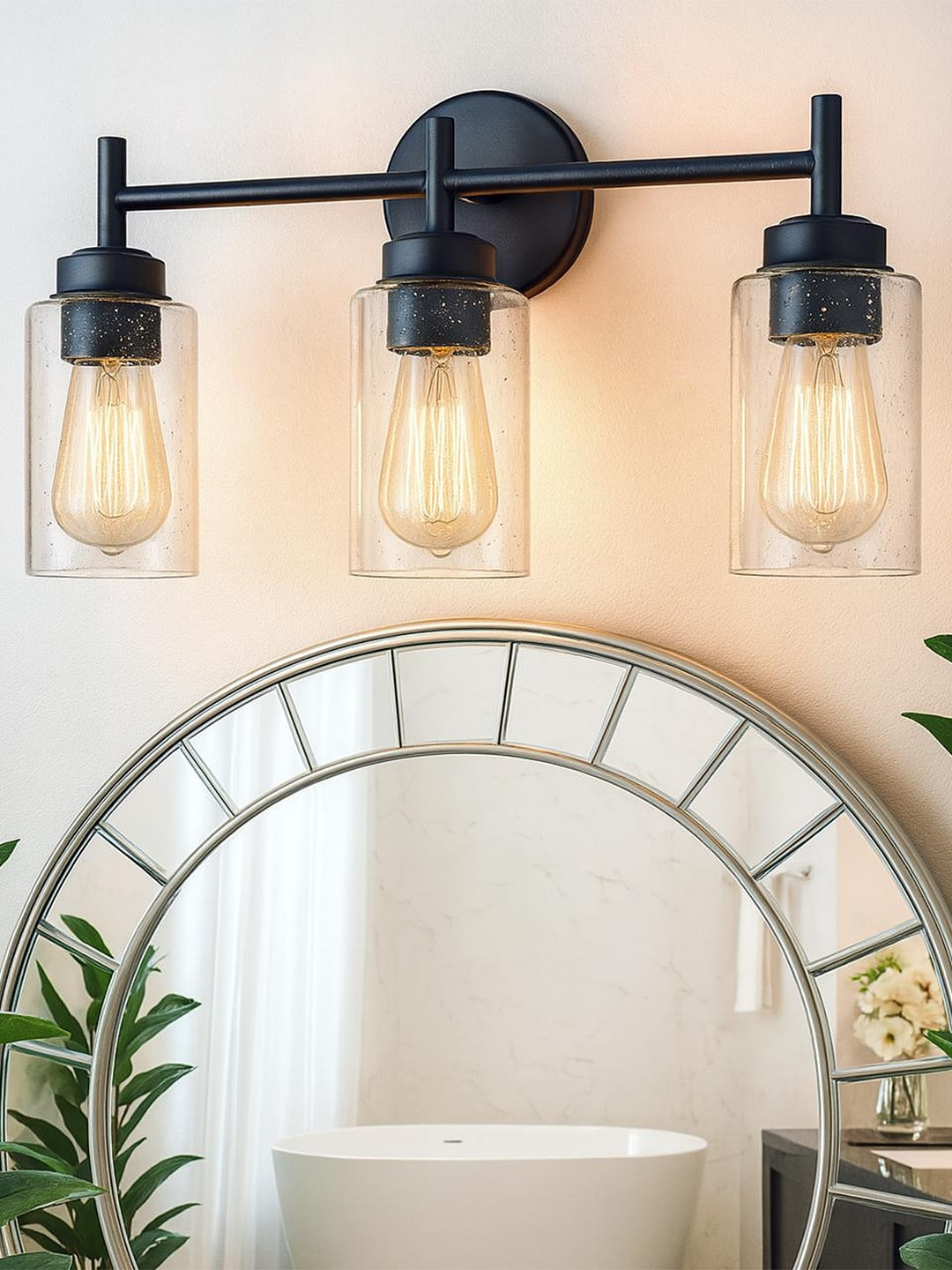 Homesake Black & Transparent 3 Bubble-Textured Glass Bathroom Vanity Wall Lamp