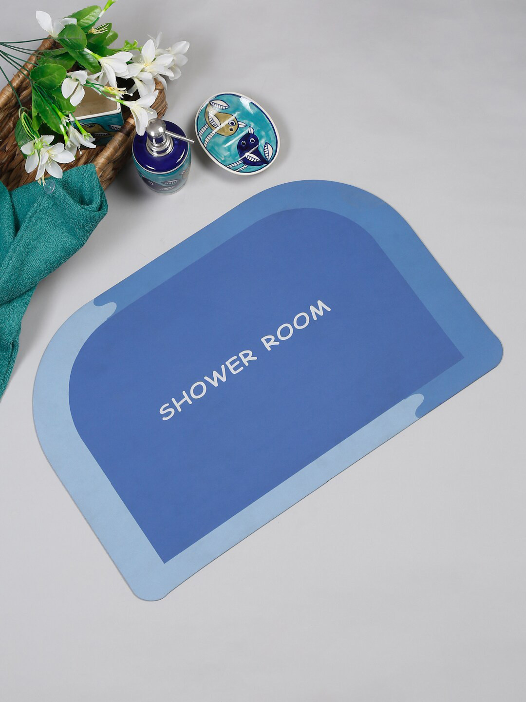 HOSTA HOMES Blue Printed Anti-Skid Water Soaking Bath Mat