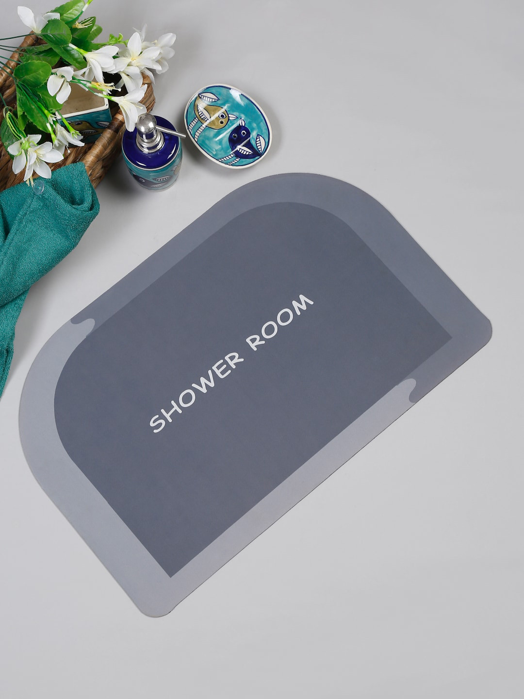 HOSTA HOMES Grey Printed Anti-Skid Water Soaking Doormat