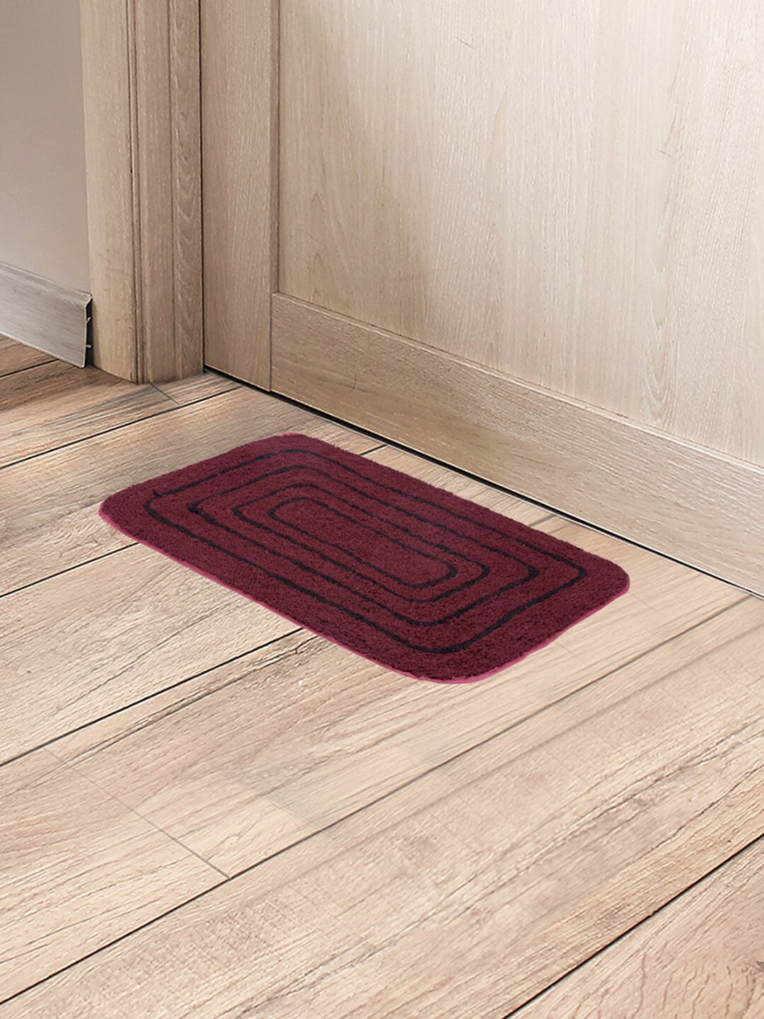 Black gold Pink & Black Self Designed Cotton Anti Slip Entrance Doormat