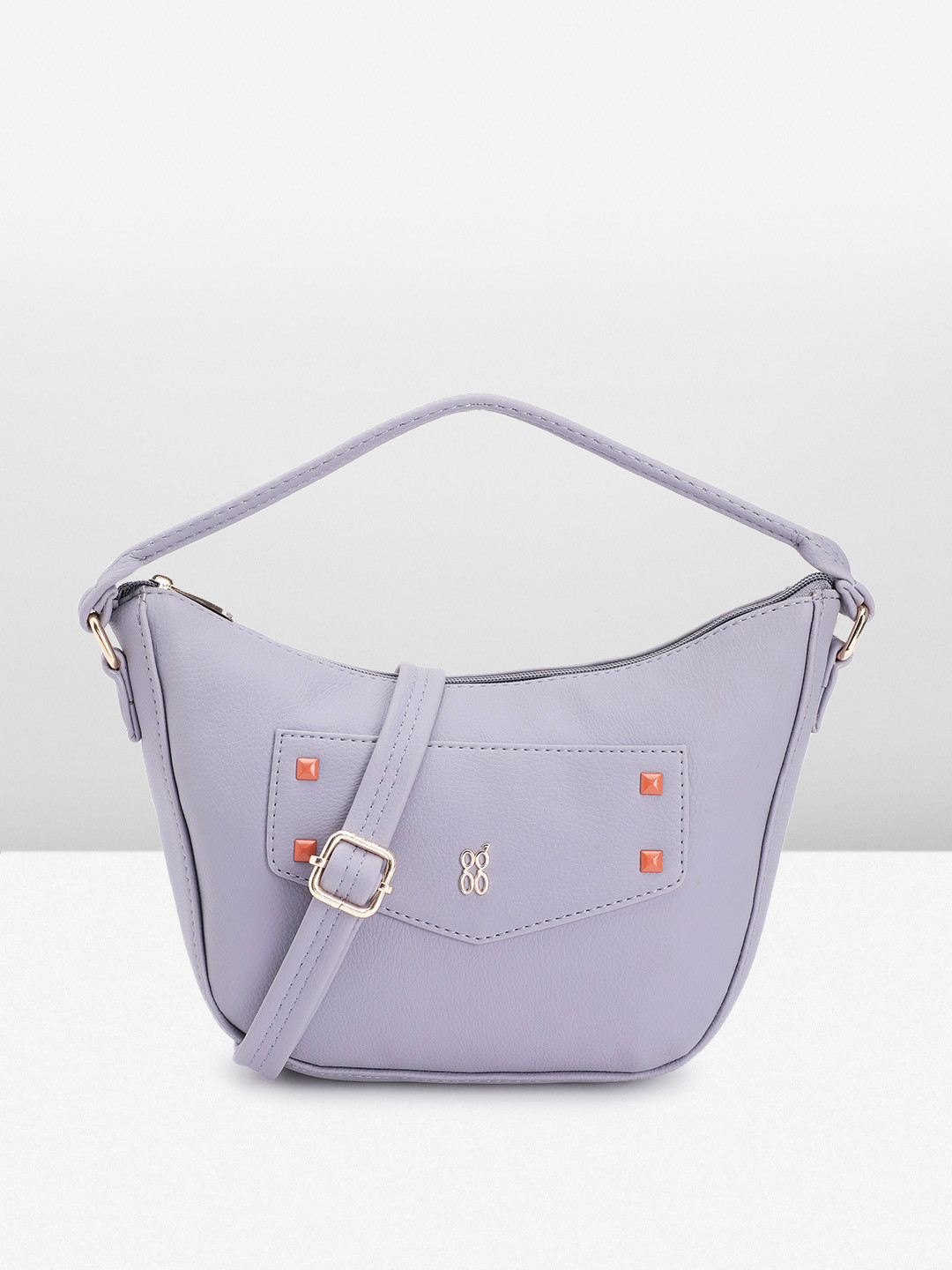 Baggit Solid PU Structured Hobo Bag with Flap Applique & Minimal Studded Detail
