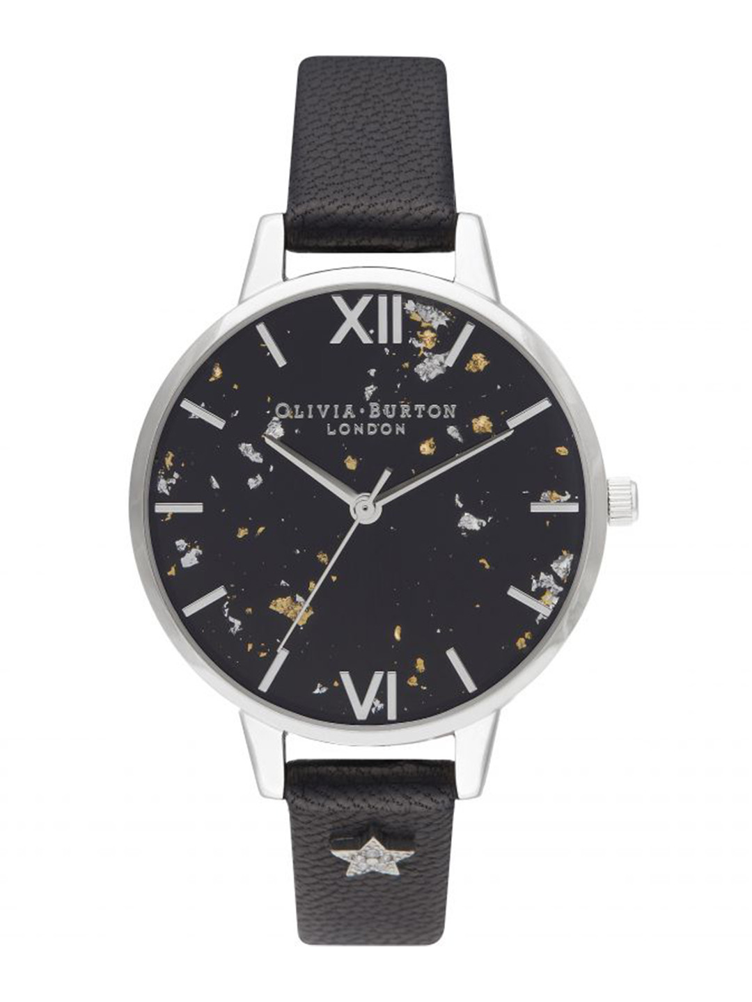 Olivia Burton Women Embellished Dial Leather Textured Strap Analogue Watch OB16GD13