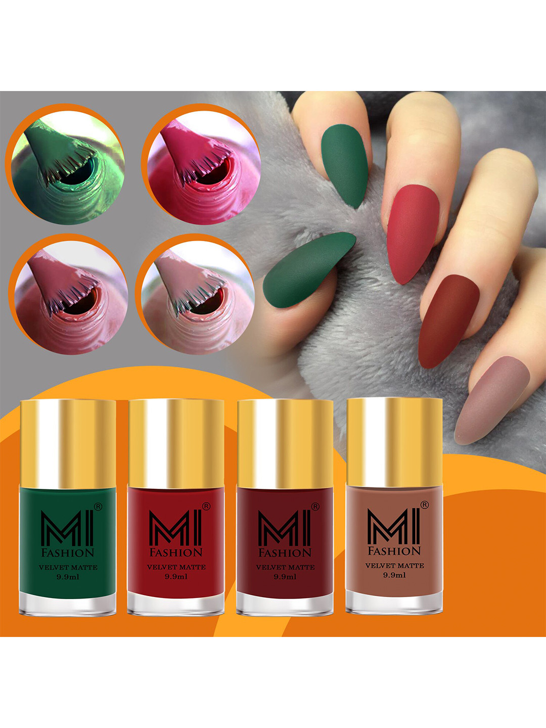 MI FASHION Set Of 4 Velvet Matte Long Lasting Nail Polish - 9.9ml Each