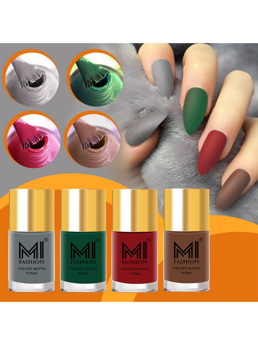 MI FASHION Set Of 4 Velvet Matte Long-Lasting Nail Polish - 9.9ml each