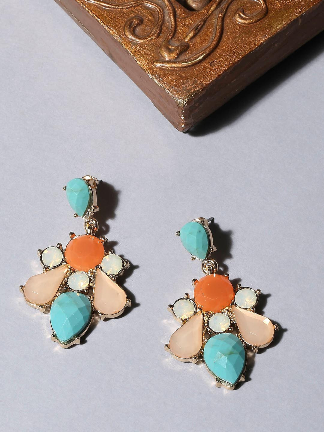 Accessorize Gold Plated Eclectic Gem Studded Classic Drop Earrings
