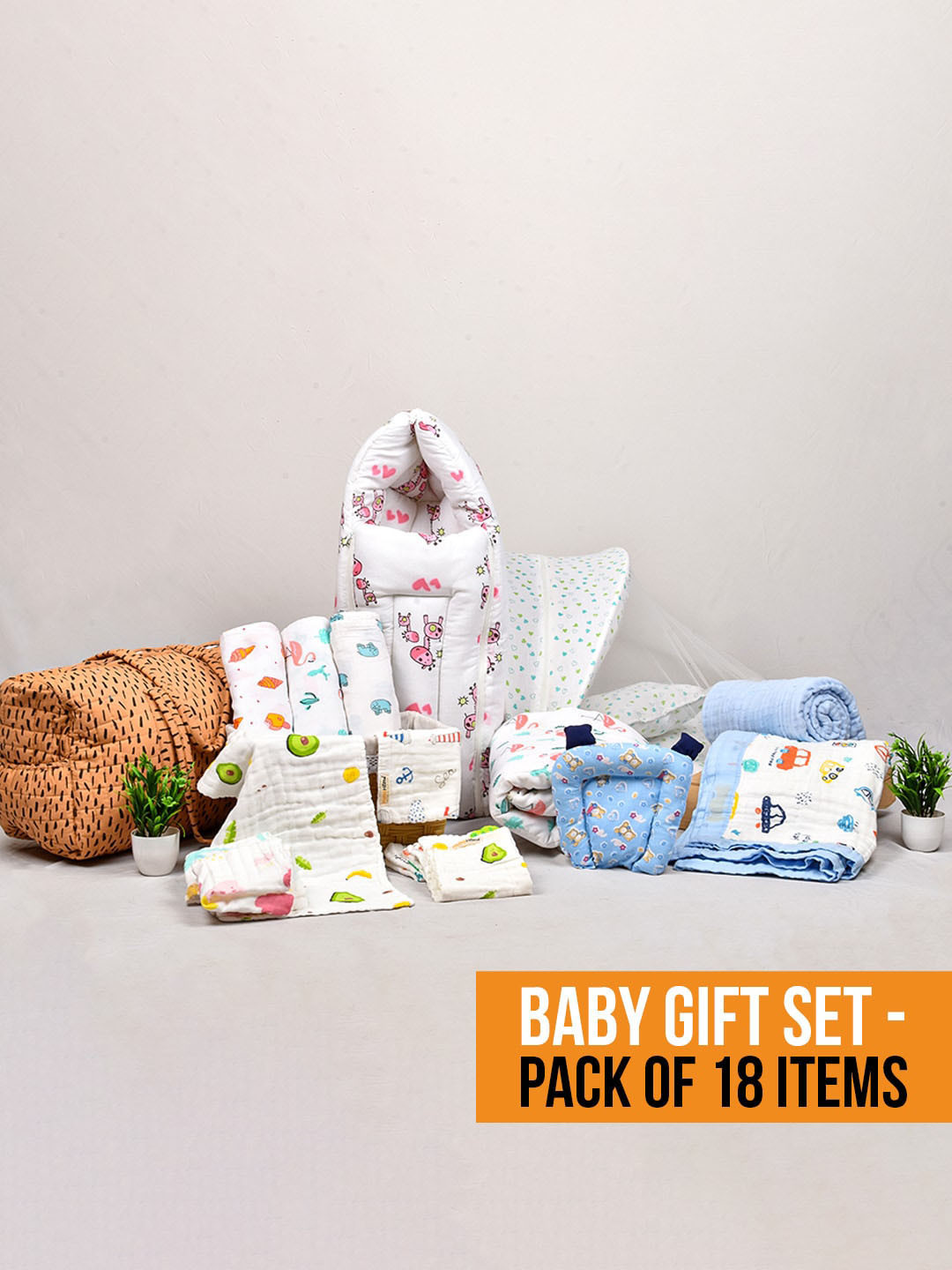 Moms Home Infants 18 Pcs Printed Organic Cotton Baby Apparel Gift Set