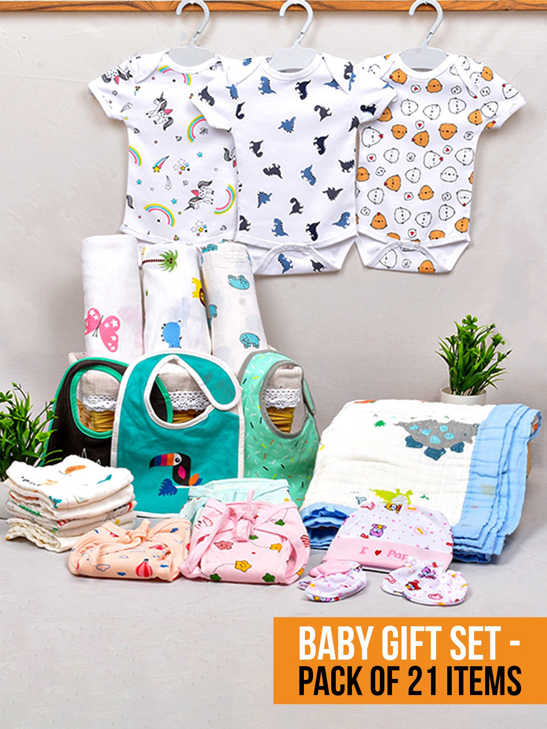 Moms Home Infants Pack of 21 Printed Organic Cotton Baby Apparel Gift Set