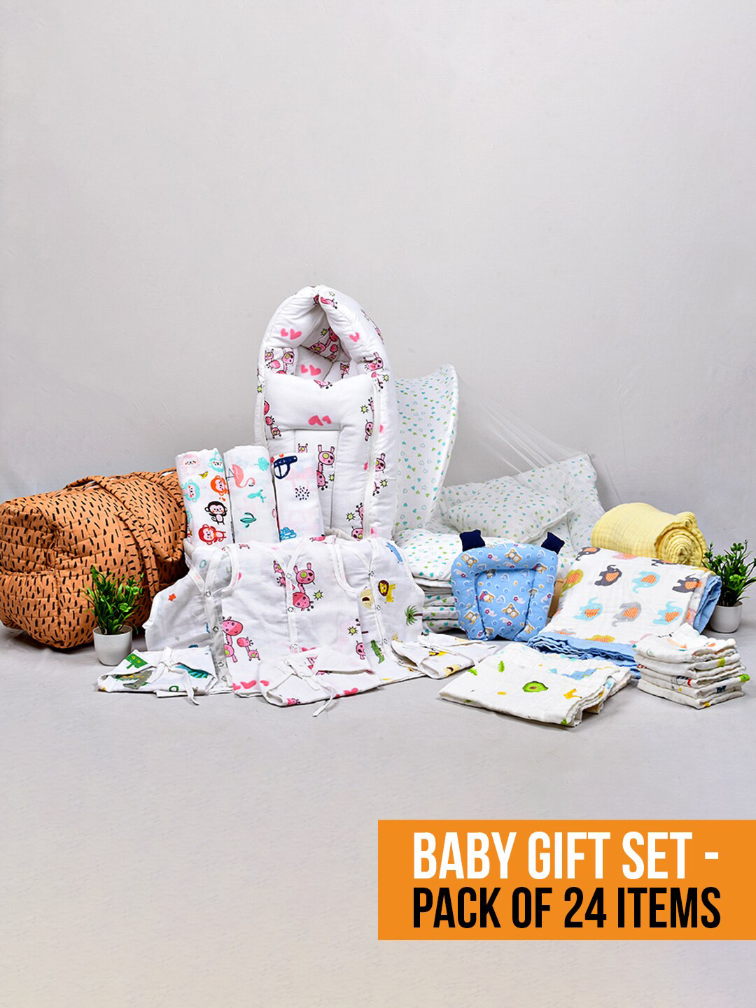 Moms Home Infants 24 Pcs Printed Organic Cotton Baby Apparel Gift Set