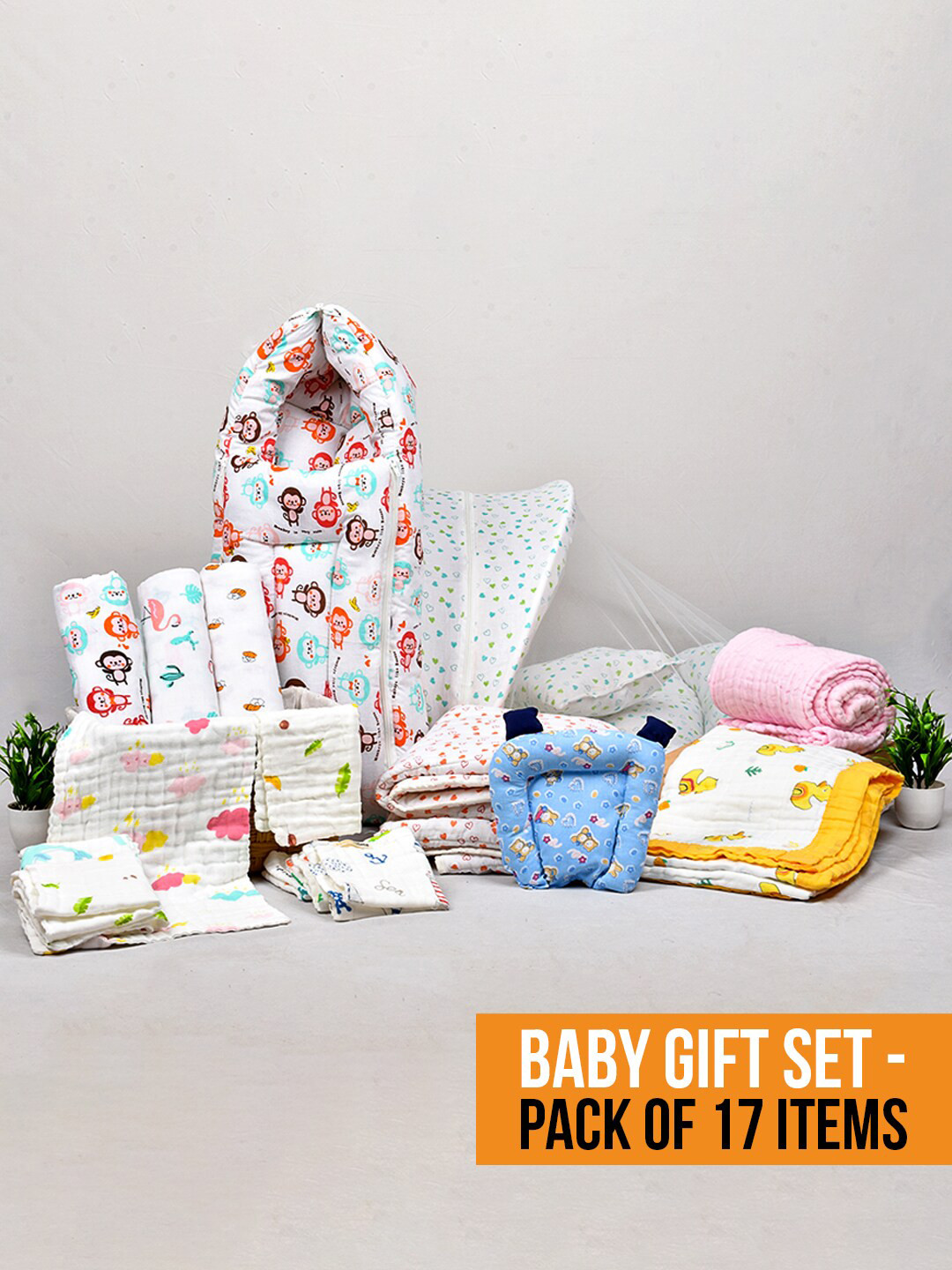 Moms Home Infants 17 Pcs Printed Organic Cotton Baby Apparel Gift Set