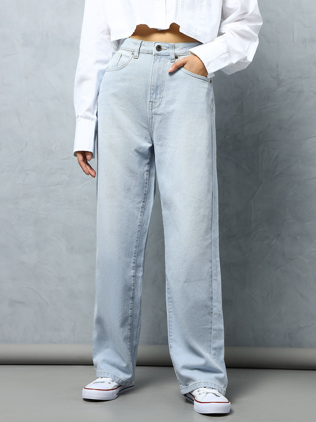 Flying Machine Women Wide Leg High-Rise Light Fade Cotton Jeans